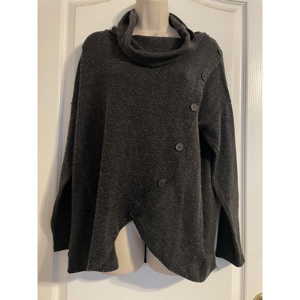 Retrology Cowl Neck Sweater‎ Womens XL Gray Excellent Asymmetrical Button Knit